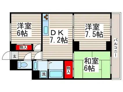 カーサデルソル(3DK/5階)の間取り写真