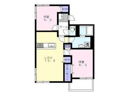 アビターレ請西南C棟(2LDK/2階)の間取り写真