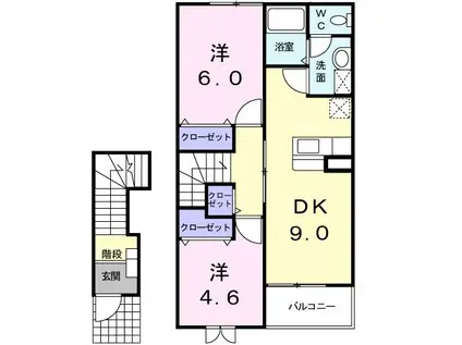グレイス9(2DK/2階)の間取り写真
