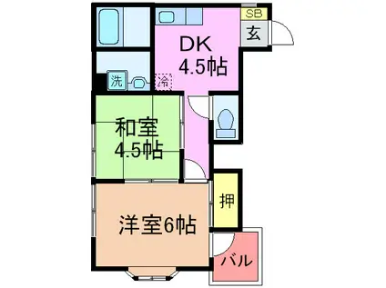 サン山口(2DK/2階)の間取り写真