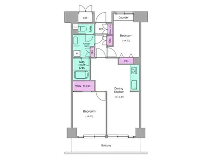 レジディア芝浦(2LDK/12階)の間取り写真
