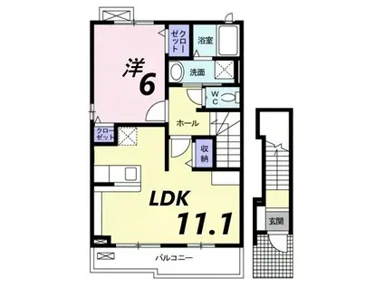 アウローラ玉手II B(1LDK/2階)の間取り写真