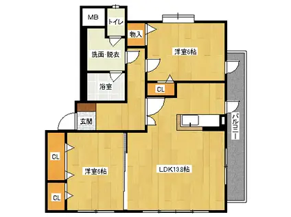 マルシュ梅林II(2LDK/1階)の間取り写真