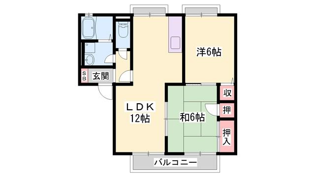 サティ宝殿(2LDK/1階)の間取り写真