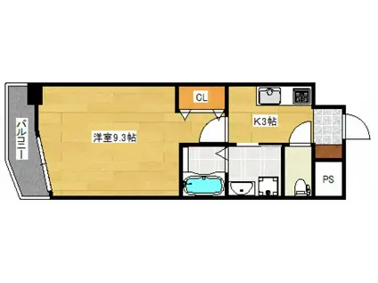 DAMIER HIRANOMACHI ダミエヒラノマチ(1K/3階)の間取り写真