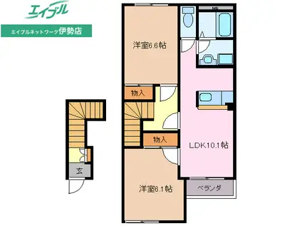 メリヴェール(2LDK/2階)の間取り写真