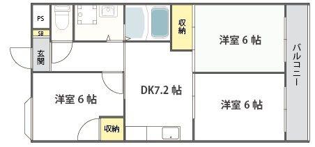 フェリオ伊丹北(3DK/3階)の間取り写真