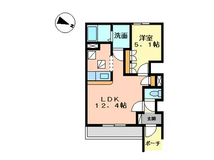 ハッピーヒルズ(1LDK/1階)の間取り写真