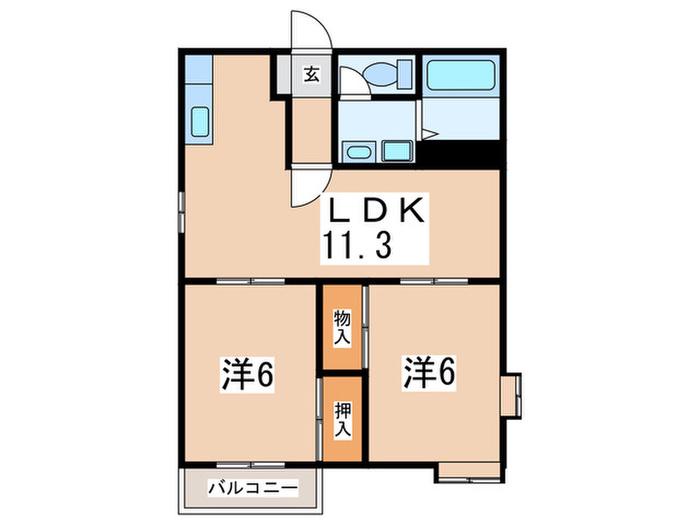 シャトーフロントナック(2LDK/2階)の間取り写真