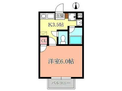 クローバー2000(1K/1階)の間取り写真