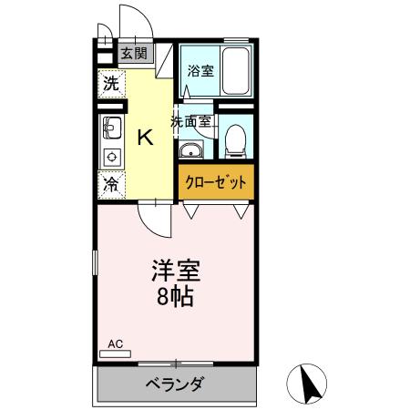 ロックコート(1K/2階)の間取り写真