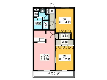 近鉄名古屋線 伊勢中川駅 徒歩45分 2階建 築21年(2LDK/1階)の間取り写真