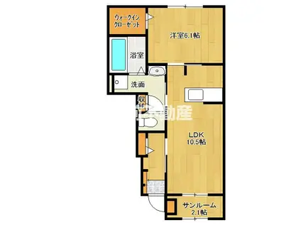 リバージュ天拝II(1LDK/1階)の間取り写真