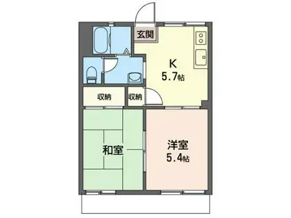 ソレイユ長瀬III 積水ハウス(2DK/2階)の間取り写真