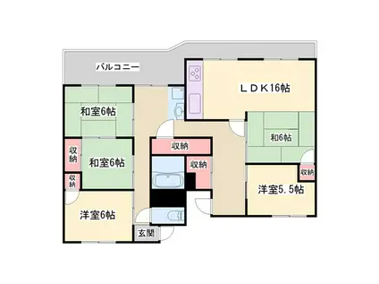 魚住コーポA棟(4LDK/4階)の間取り写真