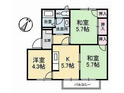 フローラル温品B棟(3K/2階)の間取り写真