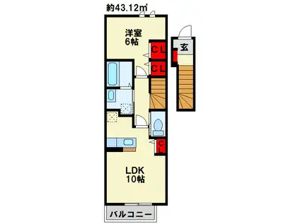 J・サクレ葛原II(1LDK/2階)の間取り写真