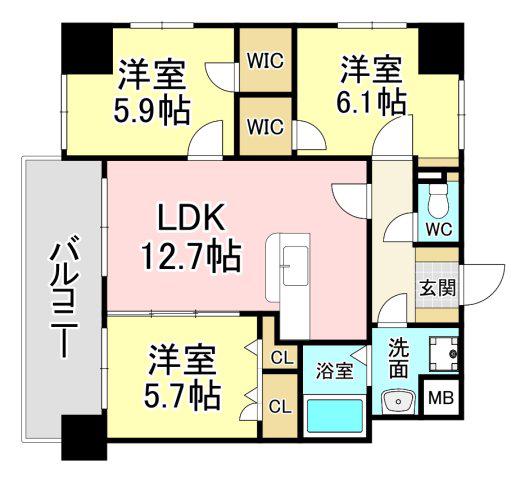 F・STAGE折尾(3LDK/7階)の間取り写真