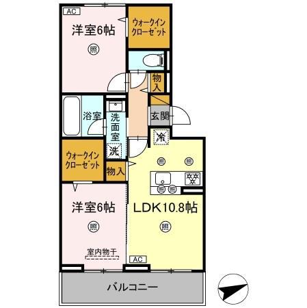 シャンティ(2LDK/2階)の間取り写真