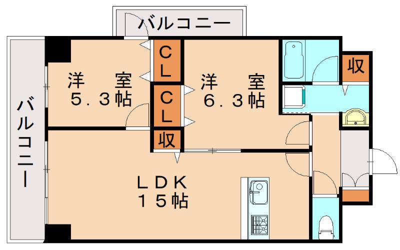 レクサスガーデン箱崎タワーズウエスト(2LDK/4階)の間取り写真