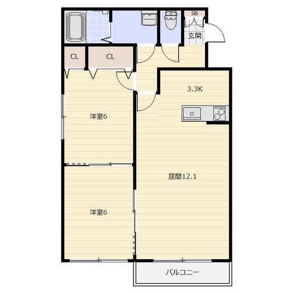 アビタ発寒I(2LDK/2階)の間取り写真