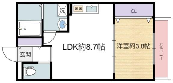 WIN玉出Ⅱ(1LDK/3階)の間取り写真