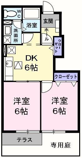 グラウクスII(2DK/1階)の間取り写真