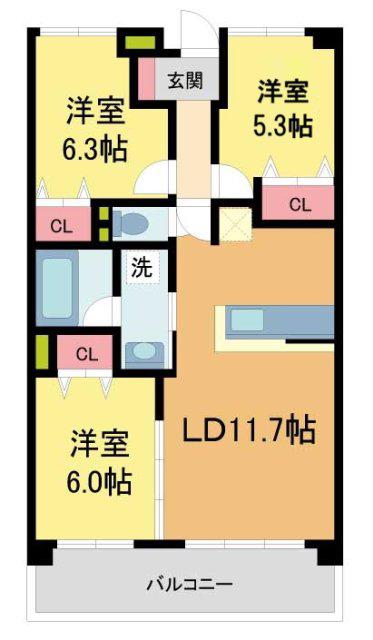 KDX宝塚レジデンス(3LDK/12階)の間取り写真