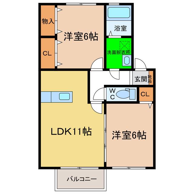 ルミナス富岡A(2LDK/2階)の間取り写真