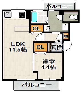 ビューテラス売布(1LDK/2階)の間取り写真