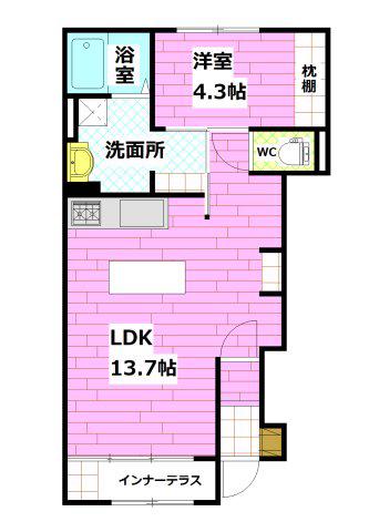 スイートモダン船越(1LDK/1階)の間取り写真