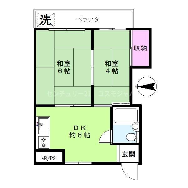 ビルタスコーポ(2DK/2階)の間取り写真