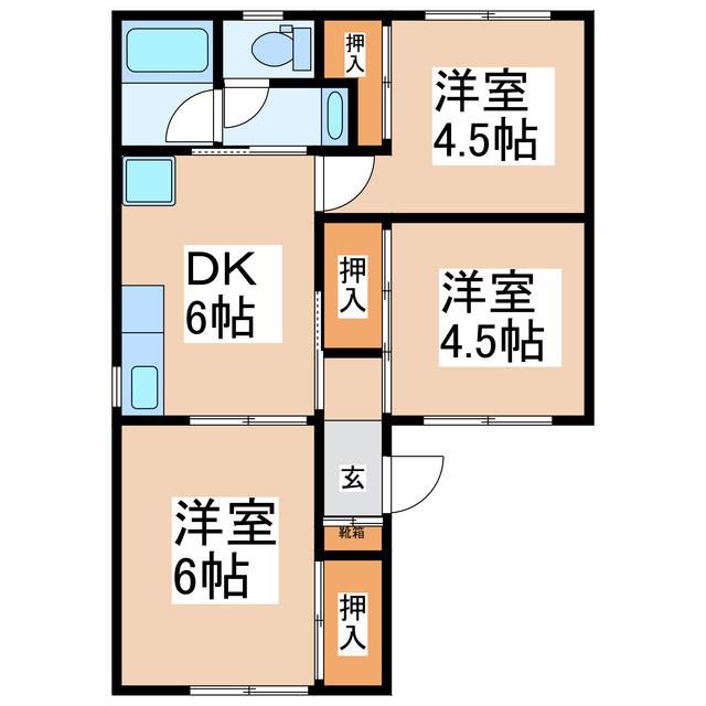 ベルメゾン丸山PARTI B棟(3DK/1階)の間取り写真