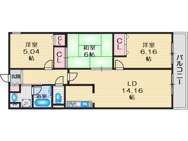 レスカーラ緑地公園(2SLDK/5階)の間取り写真