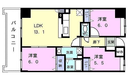 パーシモンフィールド(3LDK/10階)の間取り写真