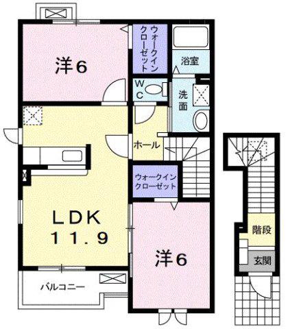 グランデKII B(2LDK/2階)の間取り写真