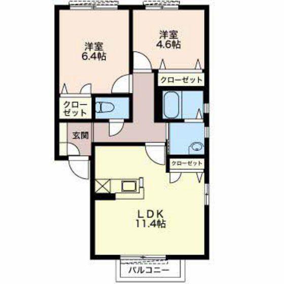 プロムナード南浜田A棟(2LDK/2階)の間取り写真