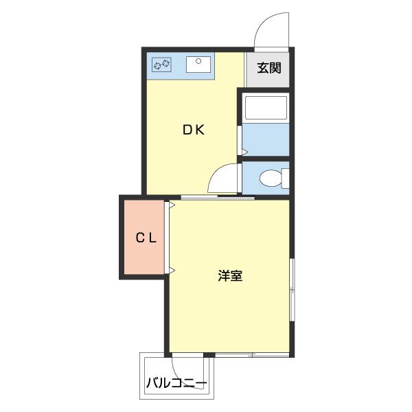 畑屋敷ビル(1DK/3階)の間取り写真