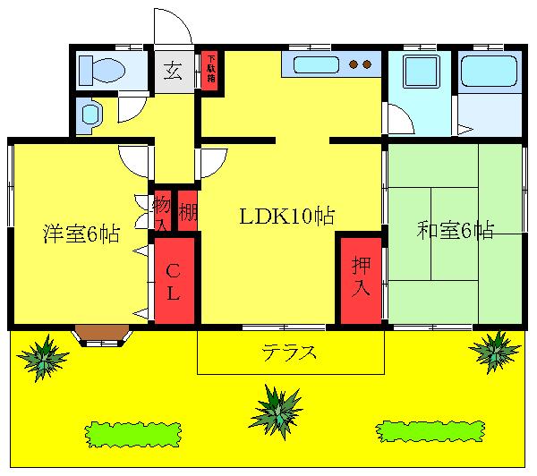 手塚荘(2LDK/1階)の間取り写真