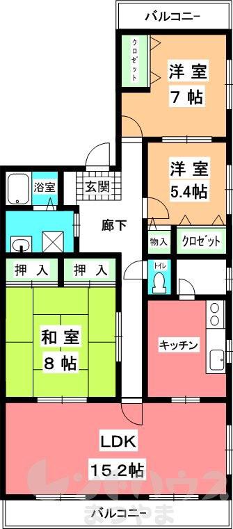 プレジール道後(3LDK/5階)の間取り写真
