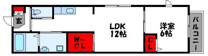 エルドラド福津中央(1LDK/2階)の間取り写真