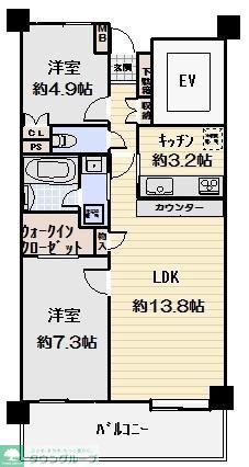 ガーデンハイツ調布・柴崎(2LDK/2階)の間取り写真