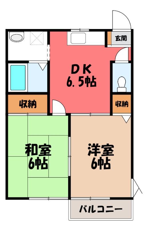 コンフォーレハイムパープル(2DK/1階)の間取り写真