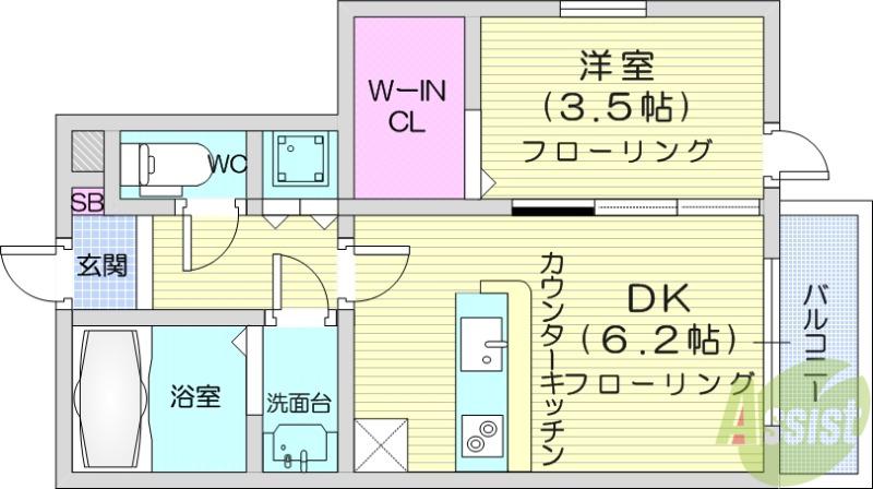 CASA BONITA薬師堂(1DK/1階)の間取り写真