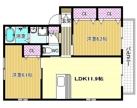 ファミネス(2LDK/1階)の間取り写真