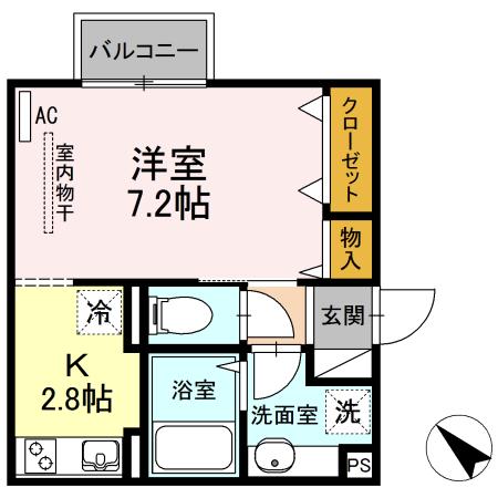 アルシオン八木山(1K/2階)の間取り写真