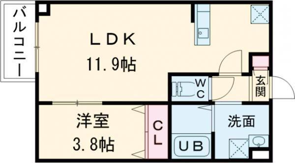 ジーメゾン大和郡山ルクディ(1LDK/1階)の間取り写真