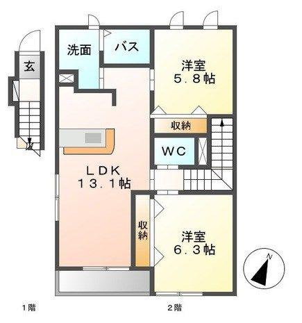 アメジスト(2LDK/2階)の間取り写真