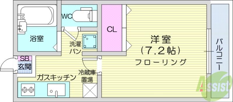 エバーグリーン桜ヶ丘(1K/2階)の間取り写真