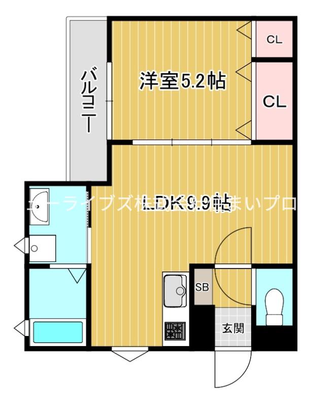 グラン クラウディア寝屋川(1LDK/2階)の間取り写真